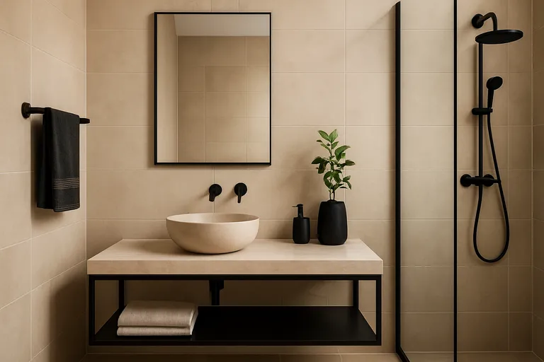 Waarom beige en zwart in de badkamer werkt